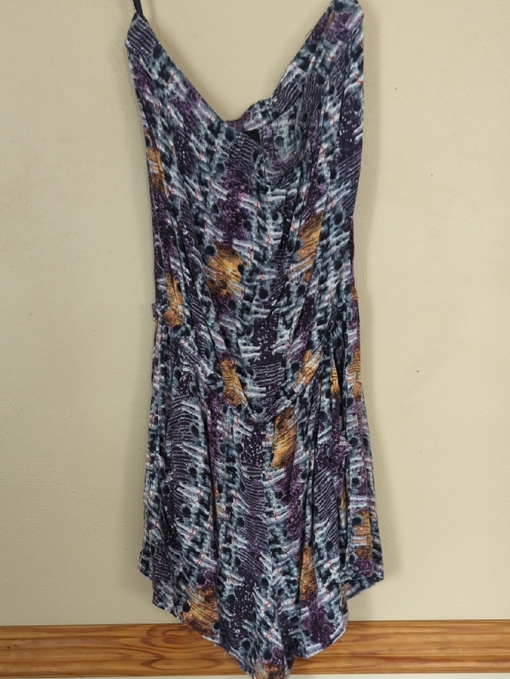 Angie Strapless Purple and Gold Patterned Romper